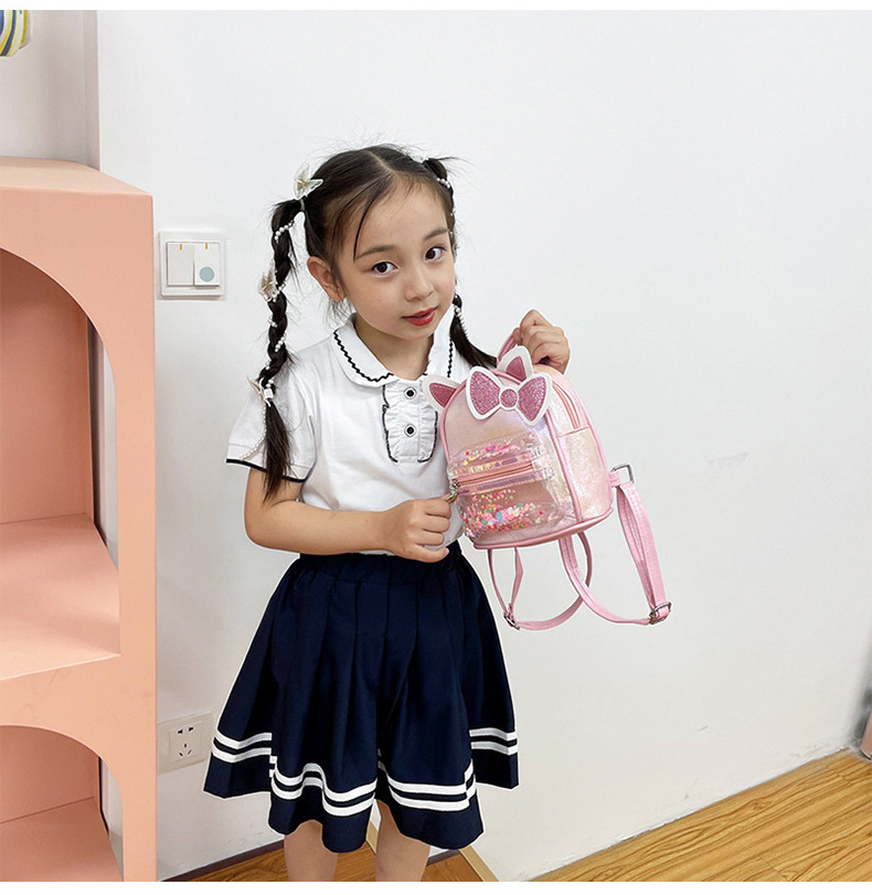 Kindergarten Student Girls Kids Bookbags Schoolbags Book Cartoon Sequins Bow Cat Ears School Bags