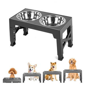 2 In 1 Elevated Dog Bowl No Spill Water Slow Food Bowl 4 Height Adjustable Pet Stainless Steel Elevated Dog Bowl