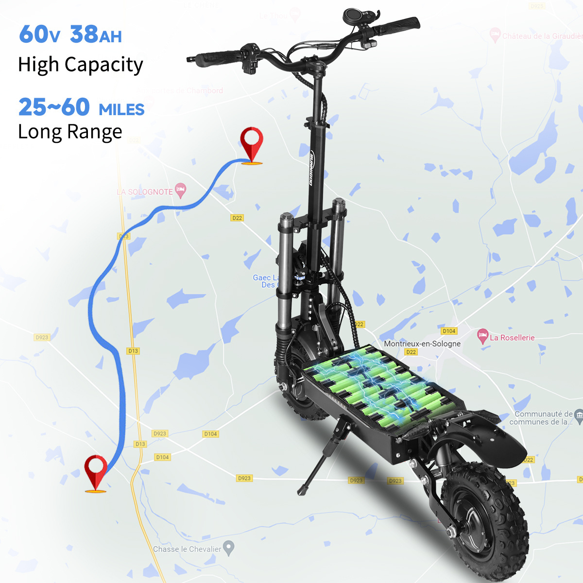 OEM Max 100km 5600W Powerful Electrical Scooter Dual Motor 2400w 5600w Foldable 11Inch Fat Air Tire 48V/60V 30/38Ah NFC Scooters