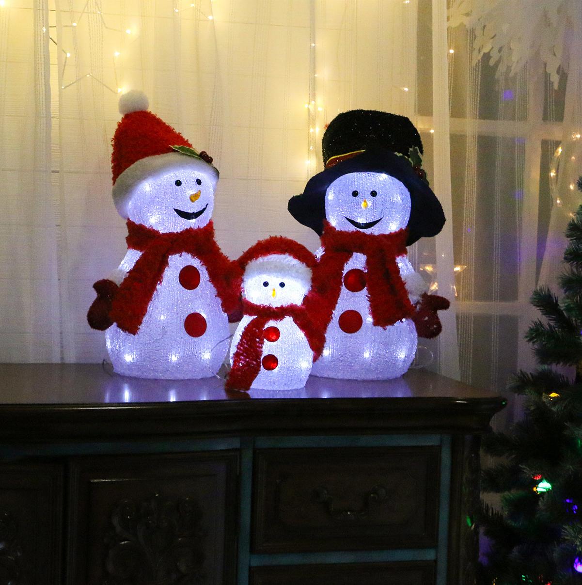 Acrylic Snowman Family LED Light Battry Operated for Outdoor Christmas Light Decoration