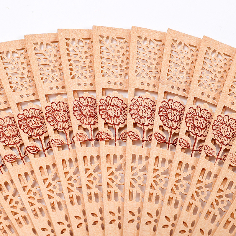 Hand Held Fan Carved Bamboo Custom Wooden Folding Hand Fans For Wedding