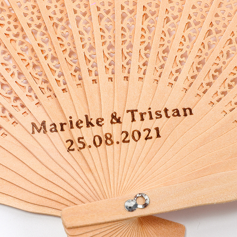 Hand Held Fan Carved Bamboo Custom Wooden Folding Hand Fans For Wedding