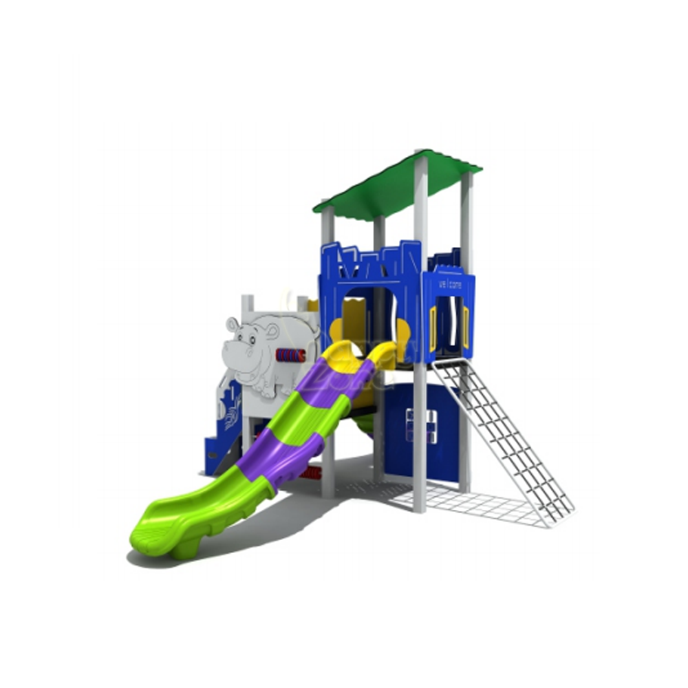 New Hawaiian Theme Kids Outdoor Playground Equipment Playhouse Slide Play Sets with steel and stairs for preschool kindergarten