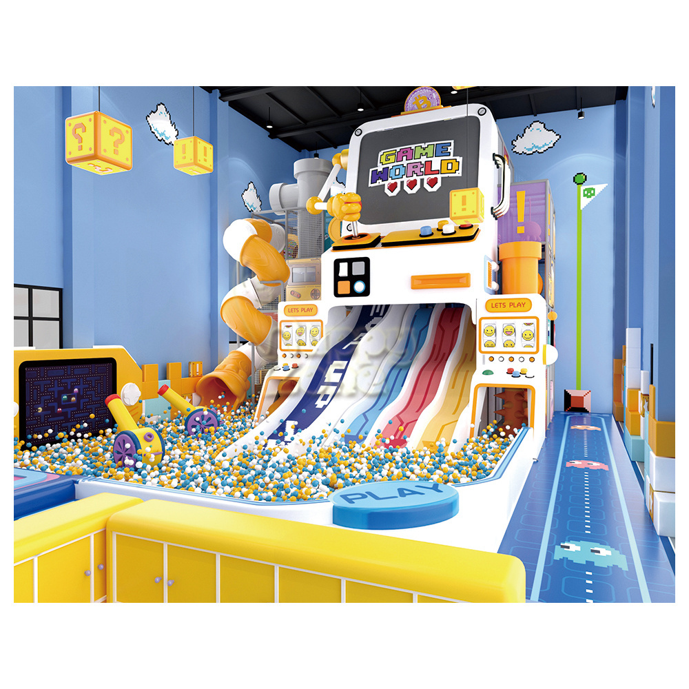 Customized Children Playground Climbing walls Slide indoor soft play equipment Ball Pit with trampoline car racing