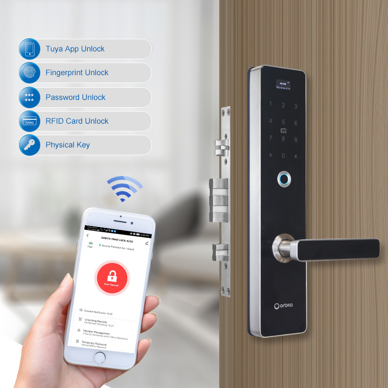 SS304 Double Sided  Smart Remote Control Tuya Wifi Digital Biometric Fingerprint Password Code Room Door Locks With Tuya App