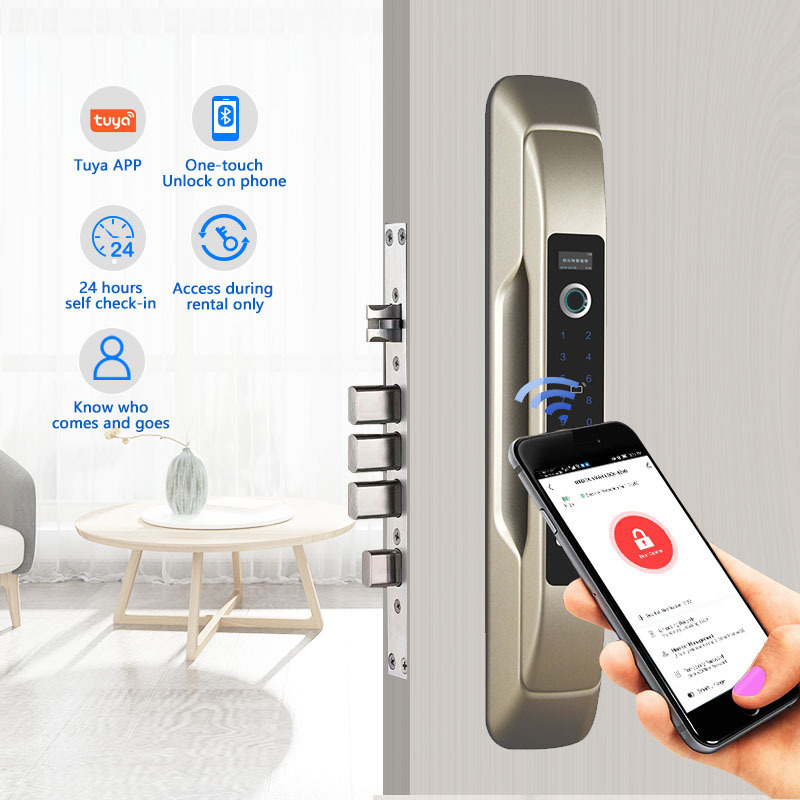 Orbita P8030 High Security Triple Anti-theft Biometric Fingerprint Full-automatic Pull Handle Smart Door Lock with Door Bell