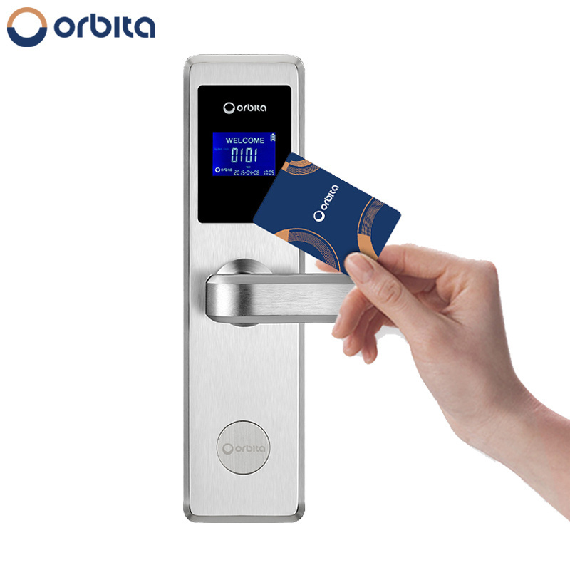 Best selling rfid card key hotel lock system, stainless steel electrical panel security handle hotel door lock