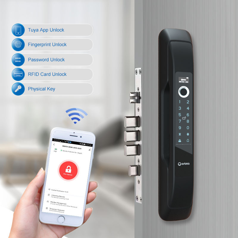 Orbita P8030 High Security Triple Anti-theft Biometric Fingerprint Full-automatic Pull Handle Smart Door Lock with Door Bell