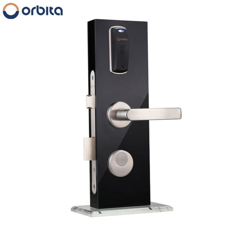 European electric mortise lock, narrow digital rfid hotel door handle lock, slim thin smart hotel key card door lock