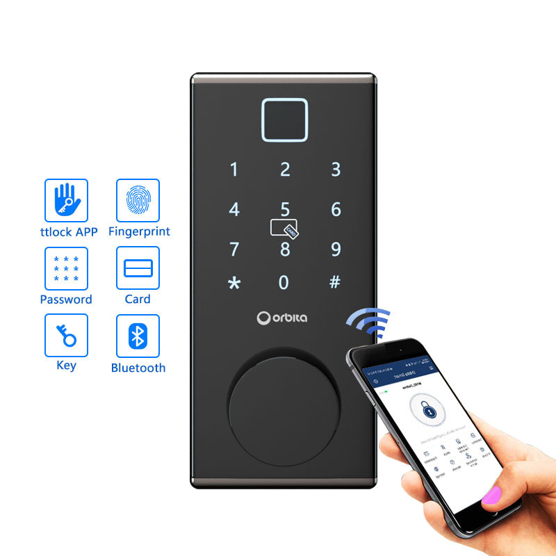 Orbita Black Color High Security Anti Theft Smart Lock Wifi Biometric TT Lock Fingerprint Keypad Door Lock for Interior Door