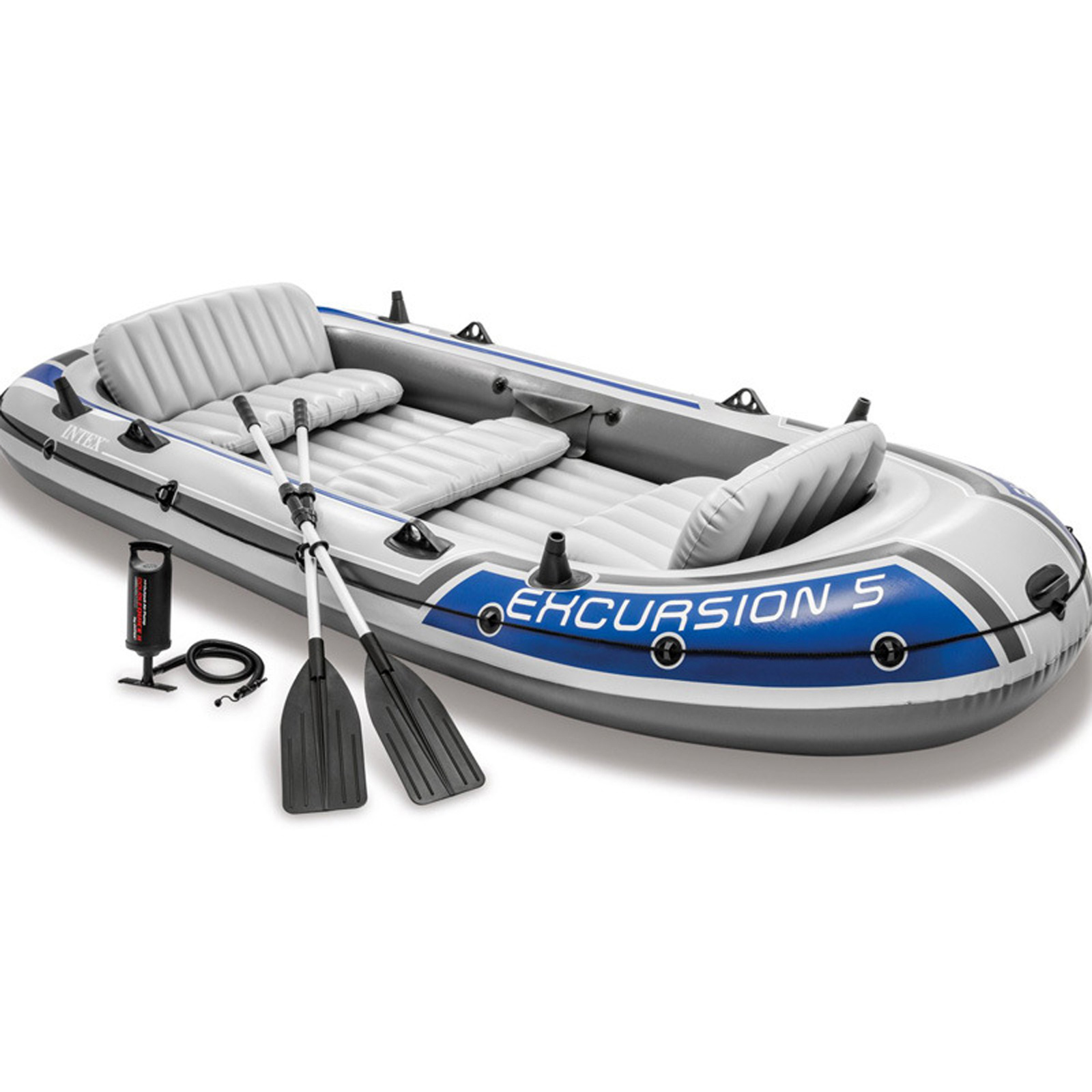 Intex 68325 Inflatable Kayak Fishing Excursion 5 Boat Set with Aluminum Oars Pump