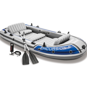 Intex 68325 Inflatable Kayak Fishing Excursion 5 Boat Set with Aluminum Oars Pump