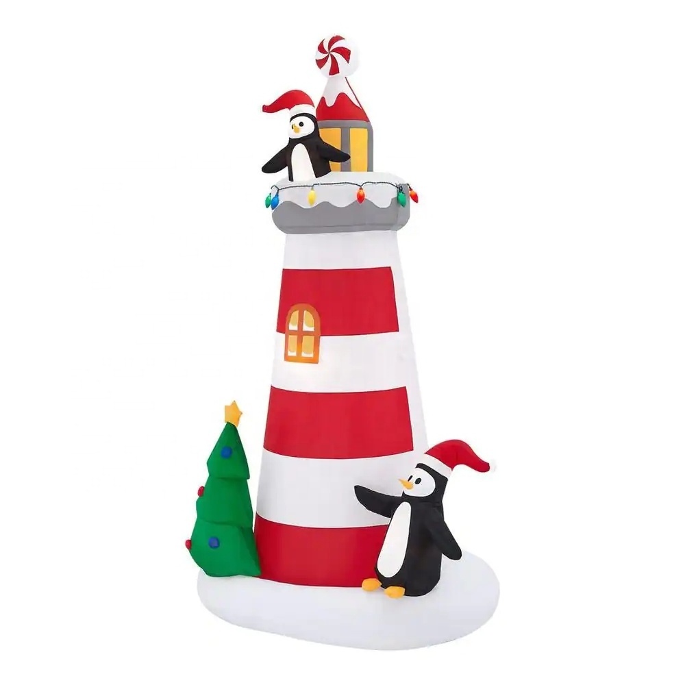 Lighthouse With Penguins Holiday Inflatable Custom PVC Christmas Tree Decoration