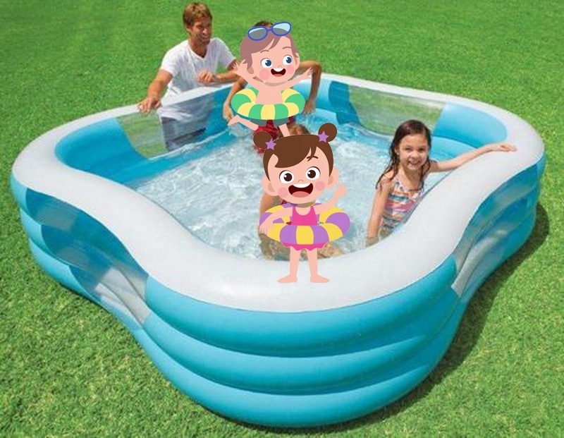 Intex 57495 Beach Wave Swim Center Pool Inflatable Family Swimming Pool for Kids and Adults