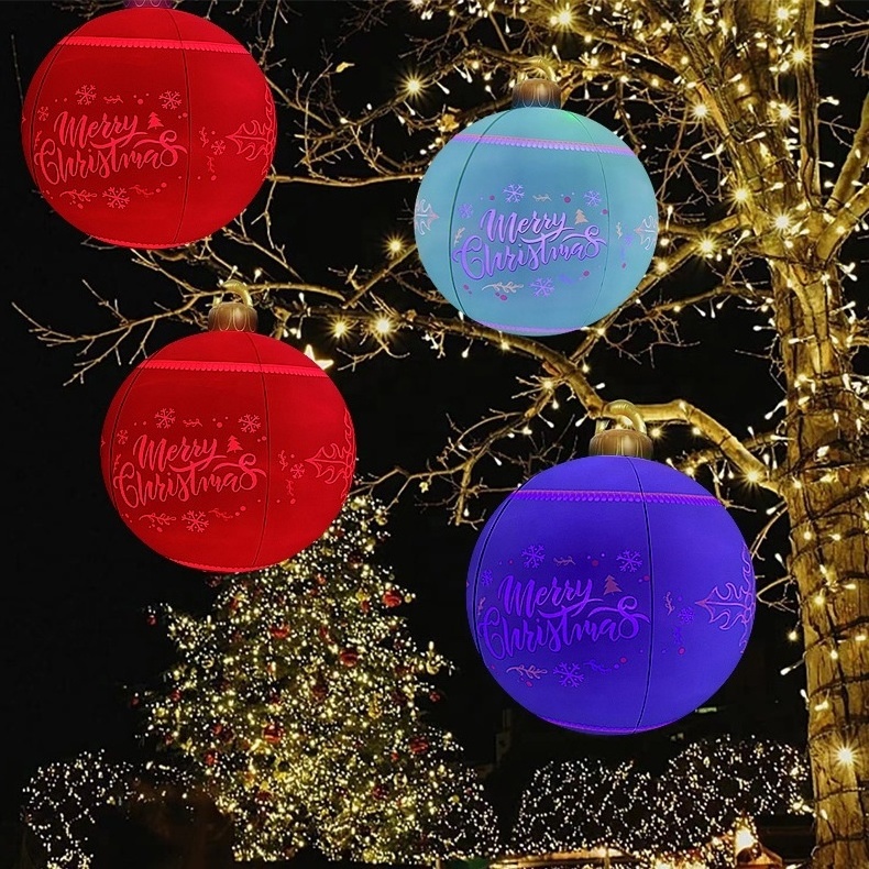 Customized Inflatable PVC Santa Claus Christmas Ball Decoration Outdoor Decorated Ball with LED Light Remote