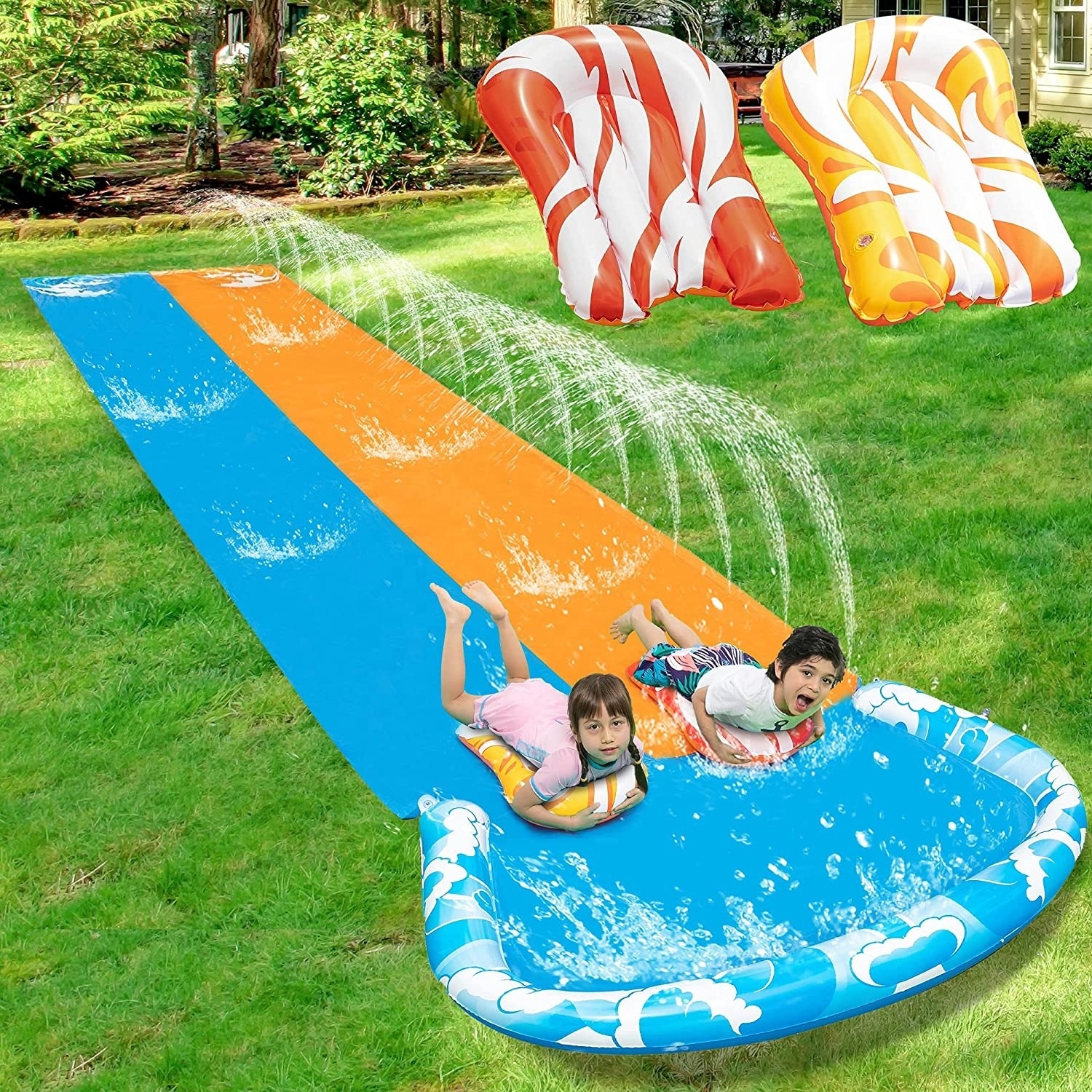 Build in Sprinkler 20ft x 62in Slip Water Slide with 2 Bodyboards for Backyard and Outdoor