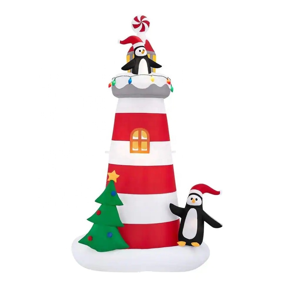 Lighthouse With Penguins Holiday Inflatable Custom PVC Christmas Tree Decoration