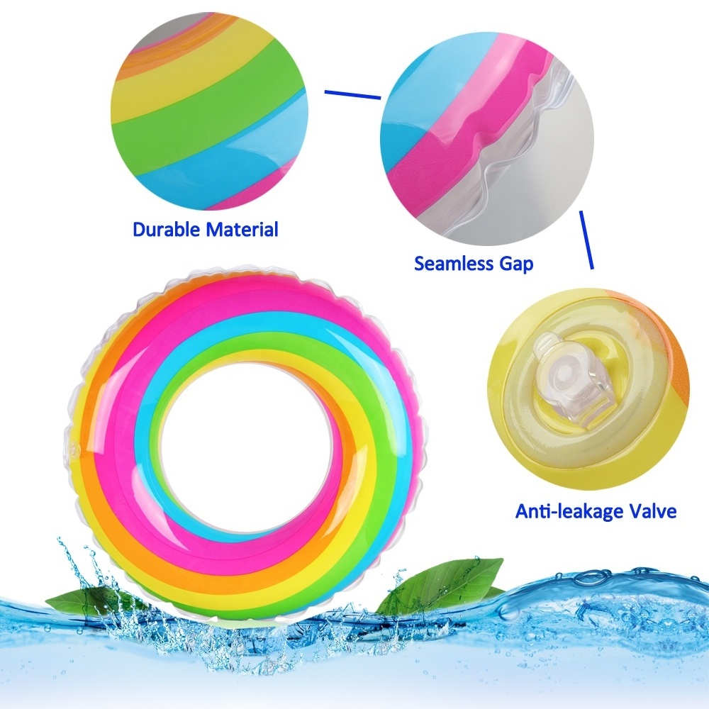 Rainbow Colorful Inflatable Water Pool Float Swim Ring Toy for Adults Kids