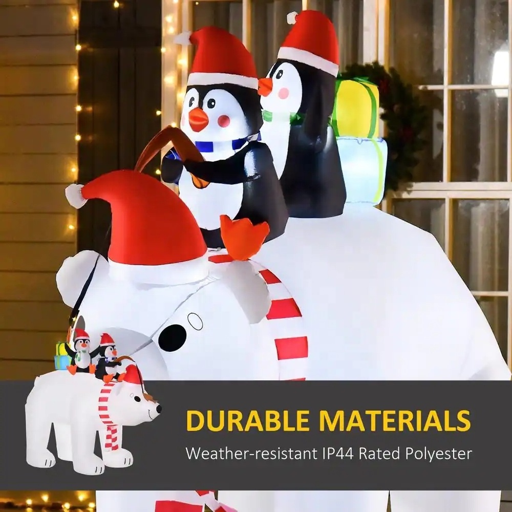 Christmas Decoration With Polar Bear And 2 Penguins Inflatable Santa Decoration