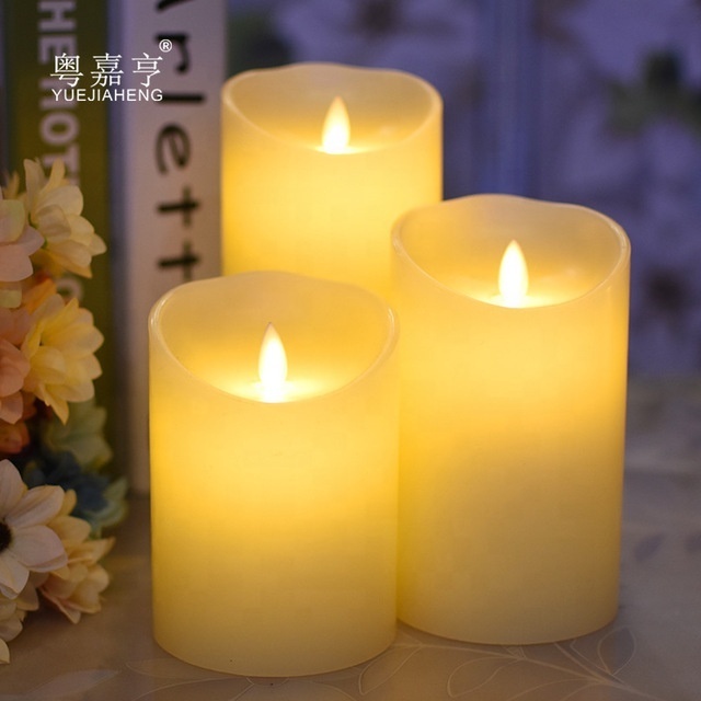 Christmas Decoration Supplier Battery Operated Candles  Real Wax Pillar LED Flickering Candles With Remote Control And Timer