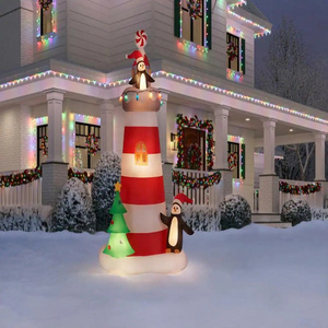 Lighthouse With Penguins Holiday Inflatable Custom PVC Christmas Tree Decoration