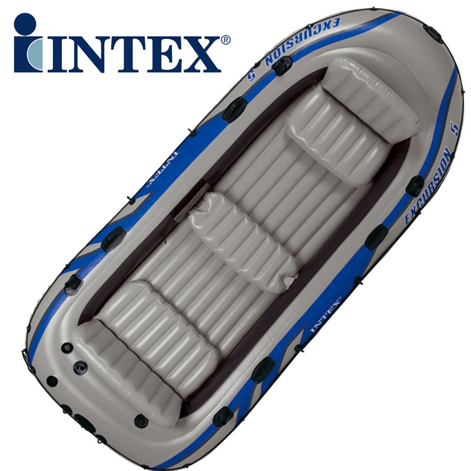 Intex 68325 Inflatable Kayak Fishing Excursion 5 Boat Set with Aluminum Oars Pump