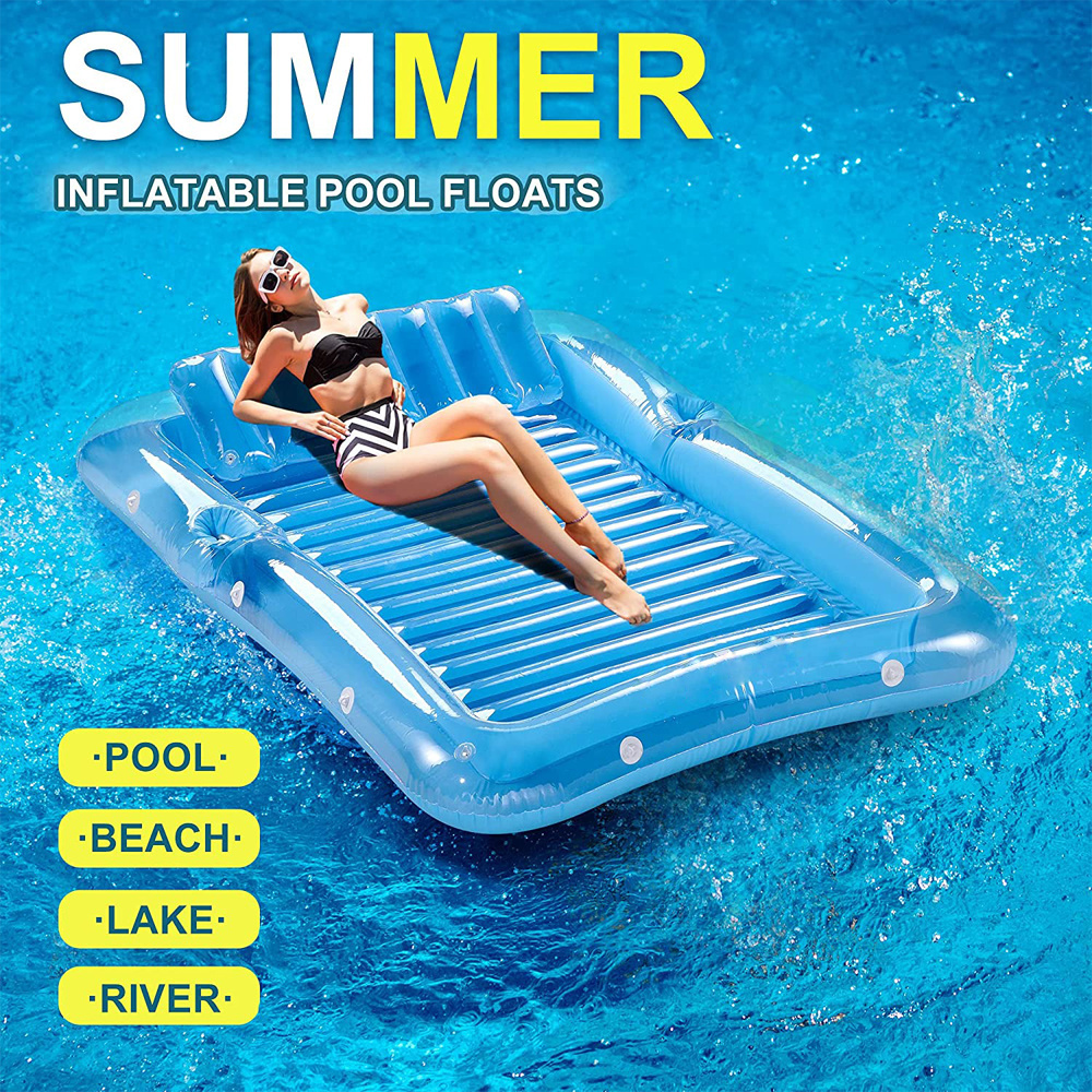 Blow Up Tanning Pool Raft Tub Sunbathing pool with Inflatable Pillow for Family Outdoor