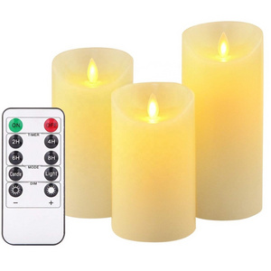 Christmas Decoration Supplier Battery Operated Candles  Real Wax Pillar LED Flickering Candles With Remote Control And Timer