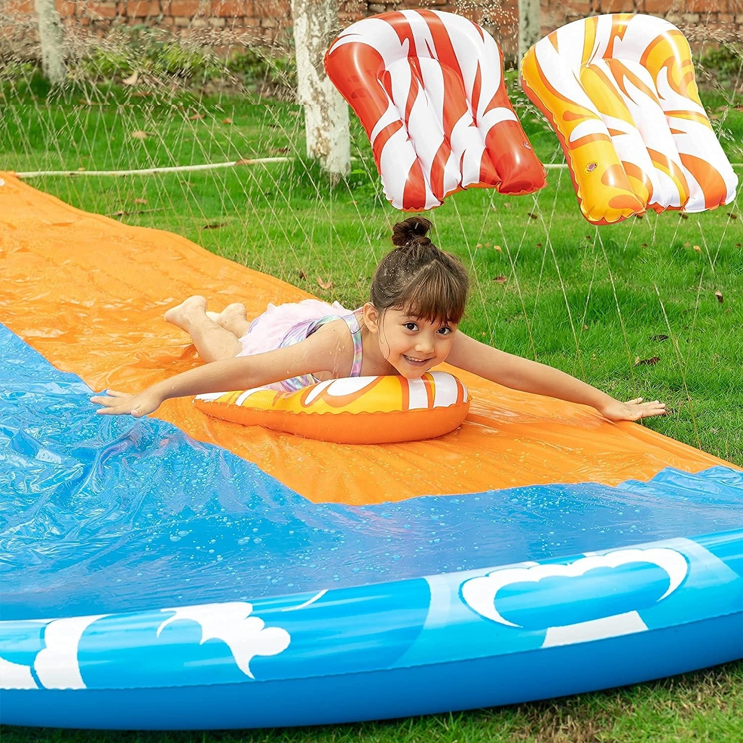 Build in Sprinkler 20ft x 62in Slip Water Slide with 2 Bodyboards for Backyard and Outdoor