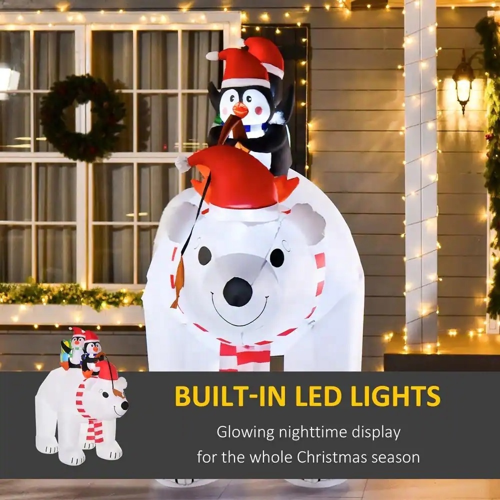 Christmas Decoration With Polar Bear And 2 Penguins Inflatable Santa Decoration