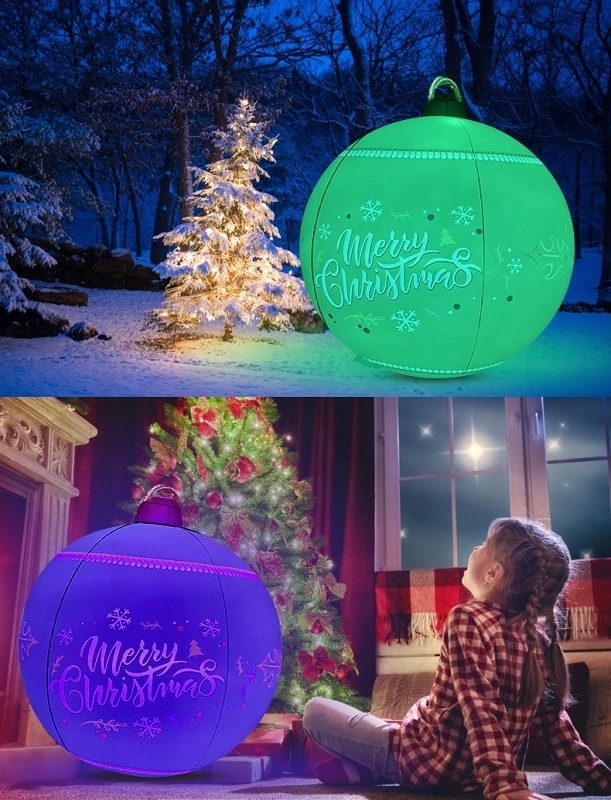 Customized Inflatable PVC Santa Claus Christmas Ball Decoration Outdoor Decorated Ball with LED Light Remote