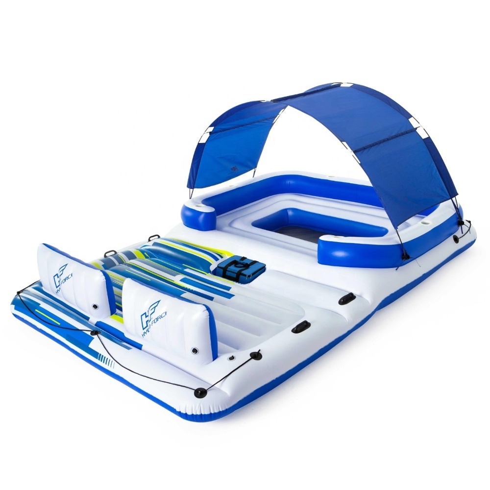 43105 Large Inflatable 6 Person Lake Pool River Floating Island Raft with Canopy