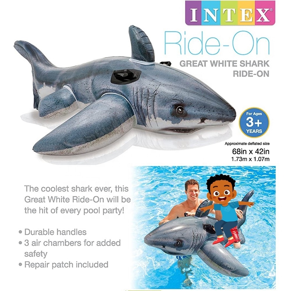 Intex 57525 Inflatable Shark Pool Floating Mat Ride-on Children Swimming Toy