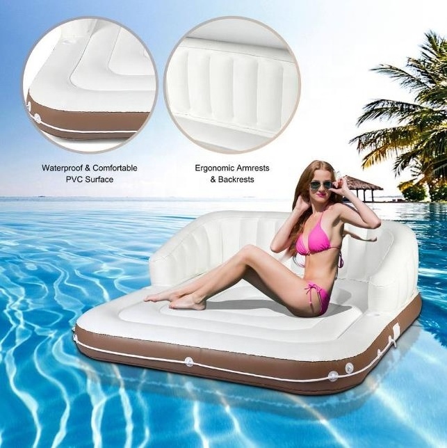 Inflatable Pool Float Lounge Raft PVC Floating Canopy Island With Retractable Canopy