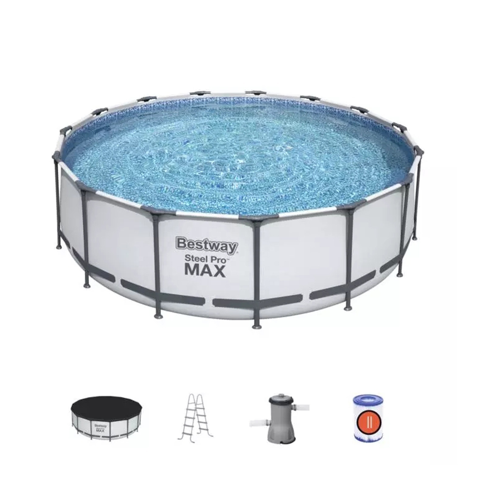 Bestway 56438 STEEL PRO MAXTM PACKAGING 15 ft. x 48 in. / 4.57 m x 1.22 m  Round Frame Swimming Pool for adults