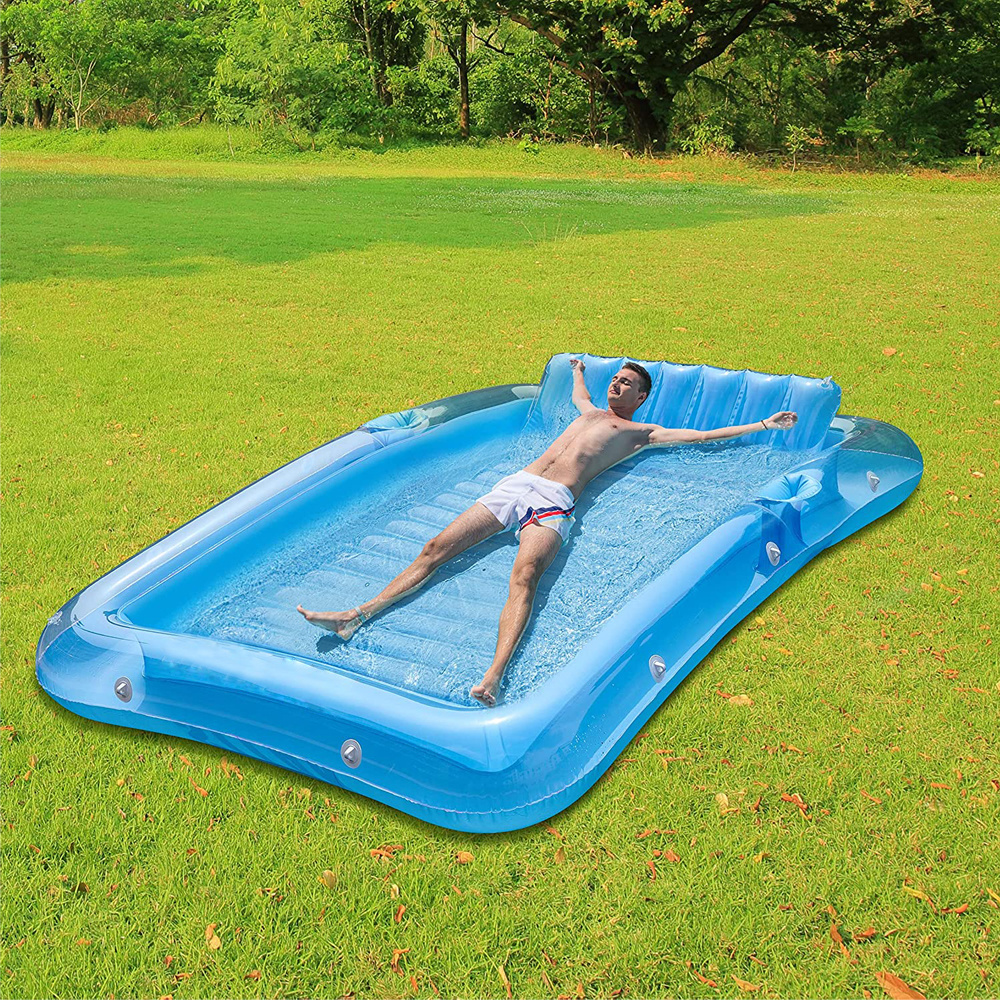 Blow Up Tanning Pool Raft Tub Sunbathing pool with Inflatable Pillow for Family Outdoor