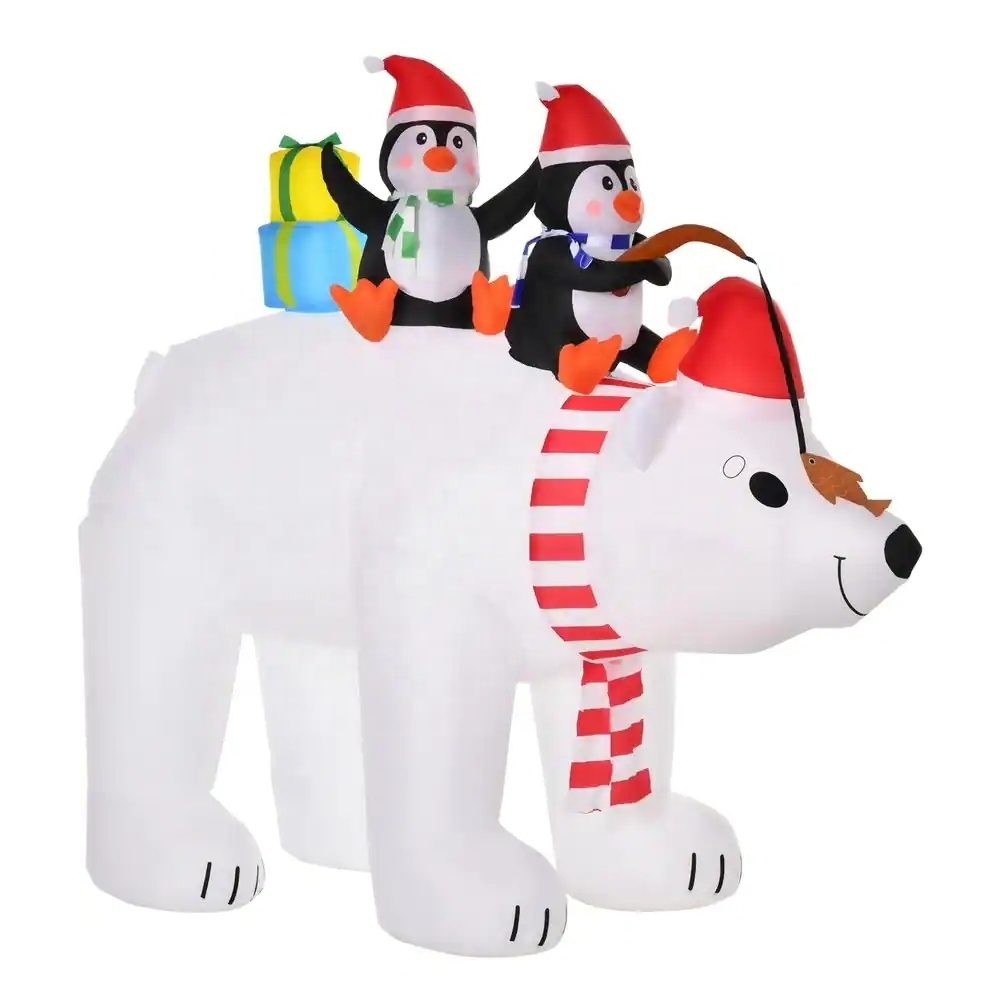 Christmas Decoration With Polar Bear And 2 Penguins Inflatable Santa Decoration