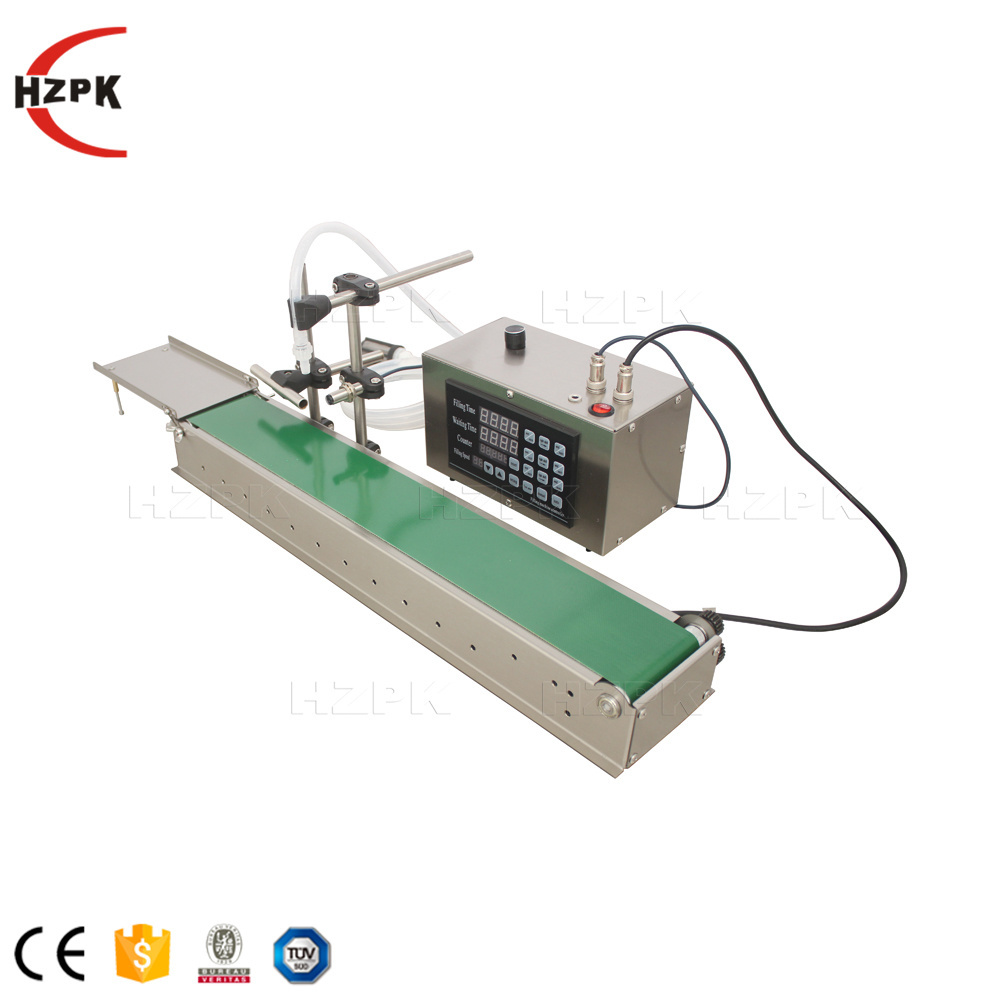 HZPK automatic liquid filling machine with conveyor belt glass plastic bottle perfume water liquid lotion essential oil filler