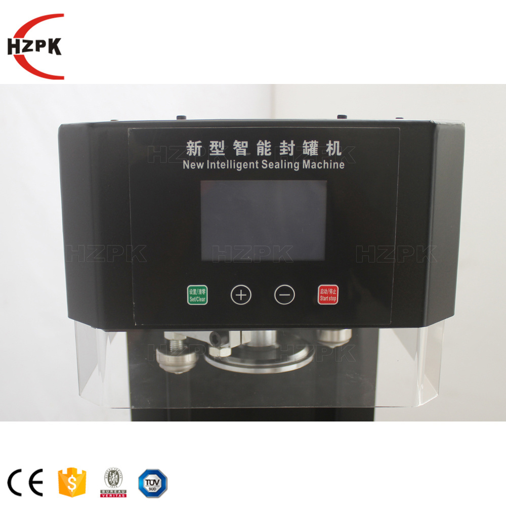 HZPK table top semi automatic intelligent plastic pet aluminum soda ring pull can tin can sealing machine non rotary