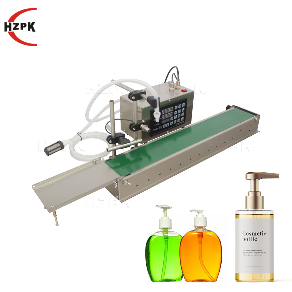 HZPK automatic liquid filling machine with conveyor belt glass plastic bottle perfume water liquid lotion essential oil filler