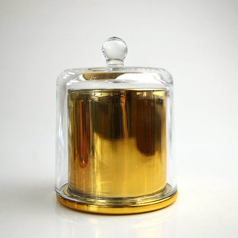 Wholesale Luxury Candle Holder 7oz 13oz 25oz Customized Clear Electroplated Glass Candle Jar Bell Cloche Dome Glass Lid