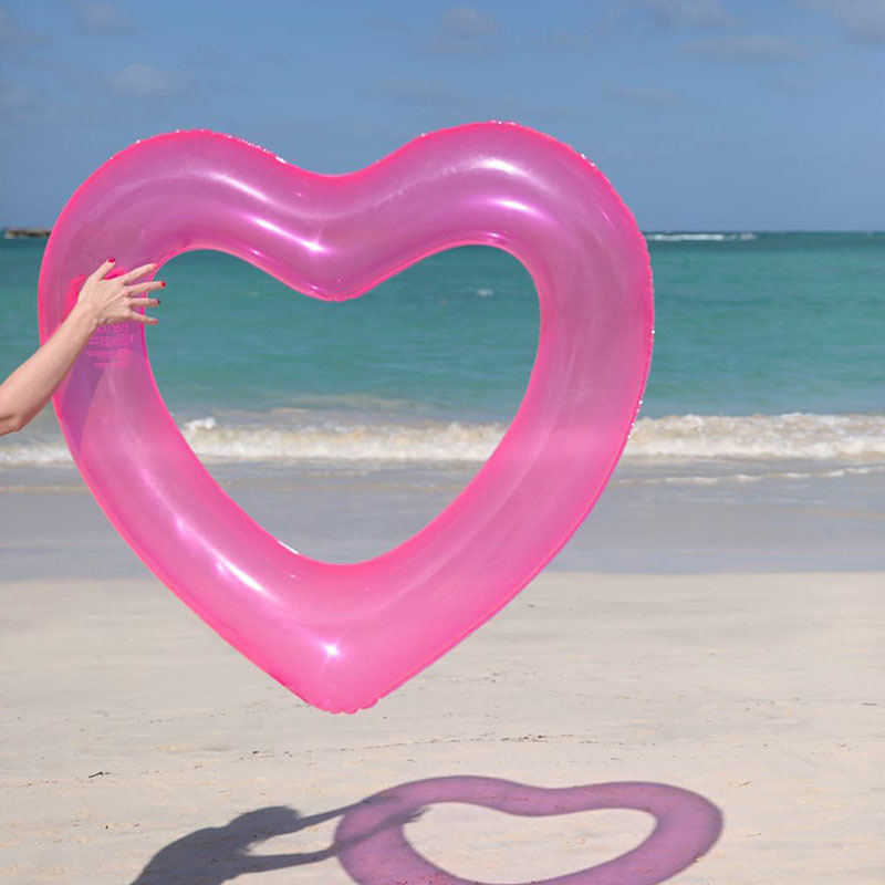 Wholesale Kid Adult Heart Shape Feather Sea Pool Floats Pvc Tube Donut Transparent Glitter Inflatable Swim Ring