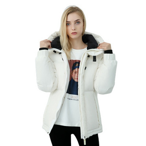 White Women's Down Coats Parka Thickening Cold Fleece Warm Puffer Filled Fur Duck Winter Hooded Outdoor Jacket for Women