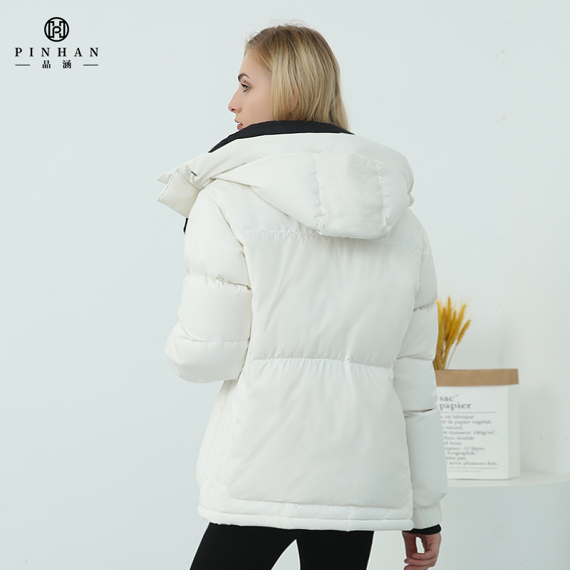 White Women's Down Coats Parka Thickening Cold Fleece Warm Puffer Filled Fur Duck Winter Hooded Outdoor Jacket for Women