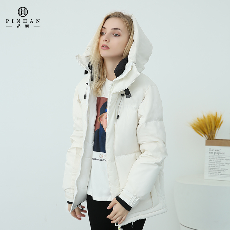 White Women's Down Coats Parka Thickening Cold Fleece Warm Puffer Filled Fur Duck Winter Hooded Outdoor Jacket for Women