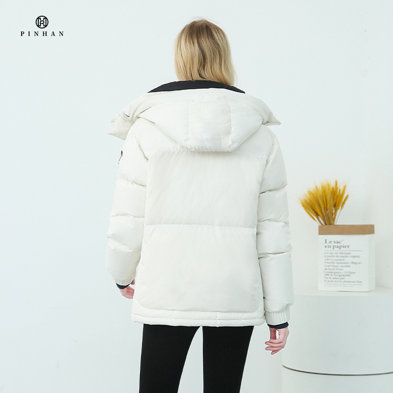 White Women's Down Coats Parka Thickening Cold Fleece Warm Puffer Filled Fur Duck Winter Hooded Outdoor Jacket for Women