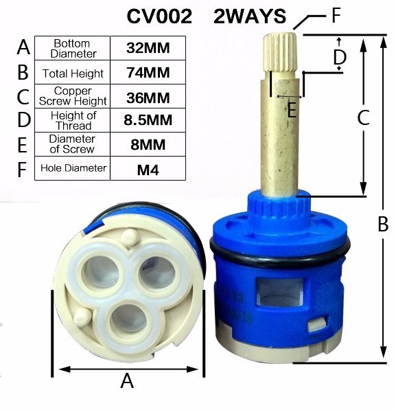 Manufacture Cheap 32mm Copper Plastic 2 Way Valve Core Shower Faucet Cartridge