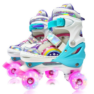 Rainbow Sizes Adjustable Colorful Light up Wheels Roller Skates Shoes for Girls Boys for Kids