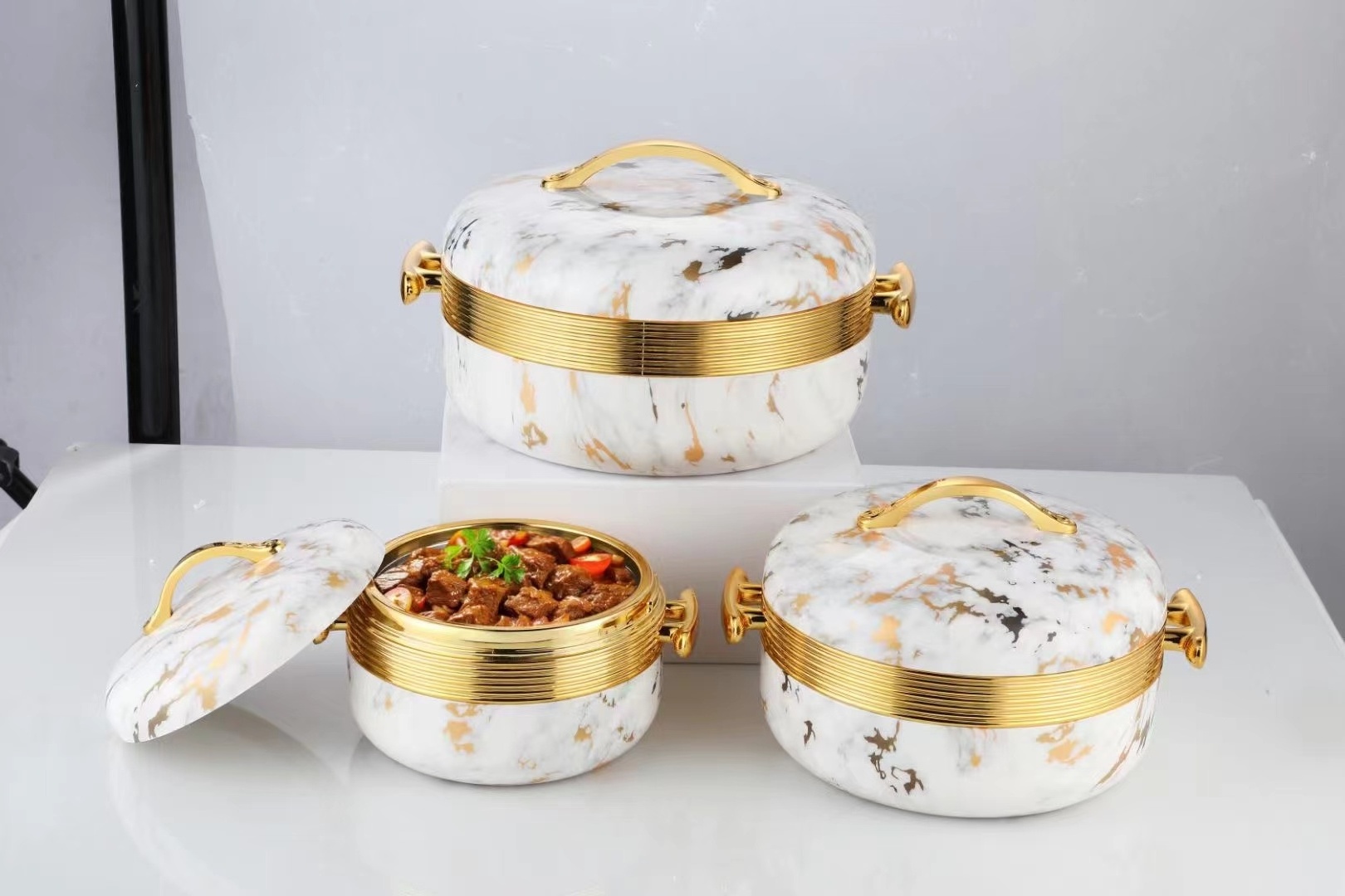 2024 New design 3PCS Abs 1L/2L/3.5LL  Stainless Steel Big Insulated Casserole Thermal Hot Pot Food Warmer Container