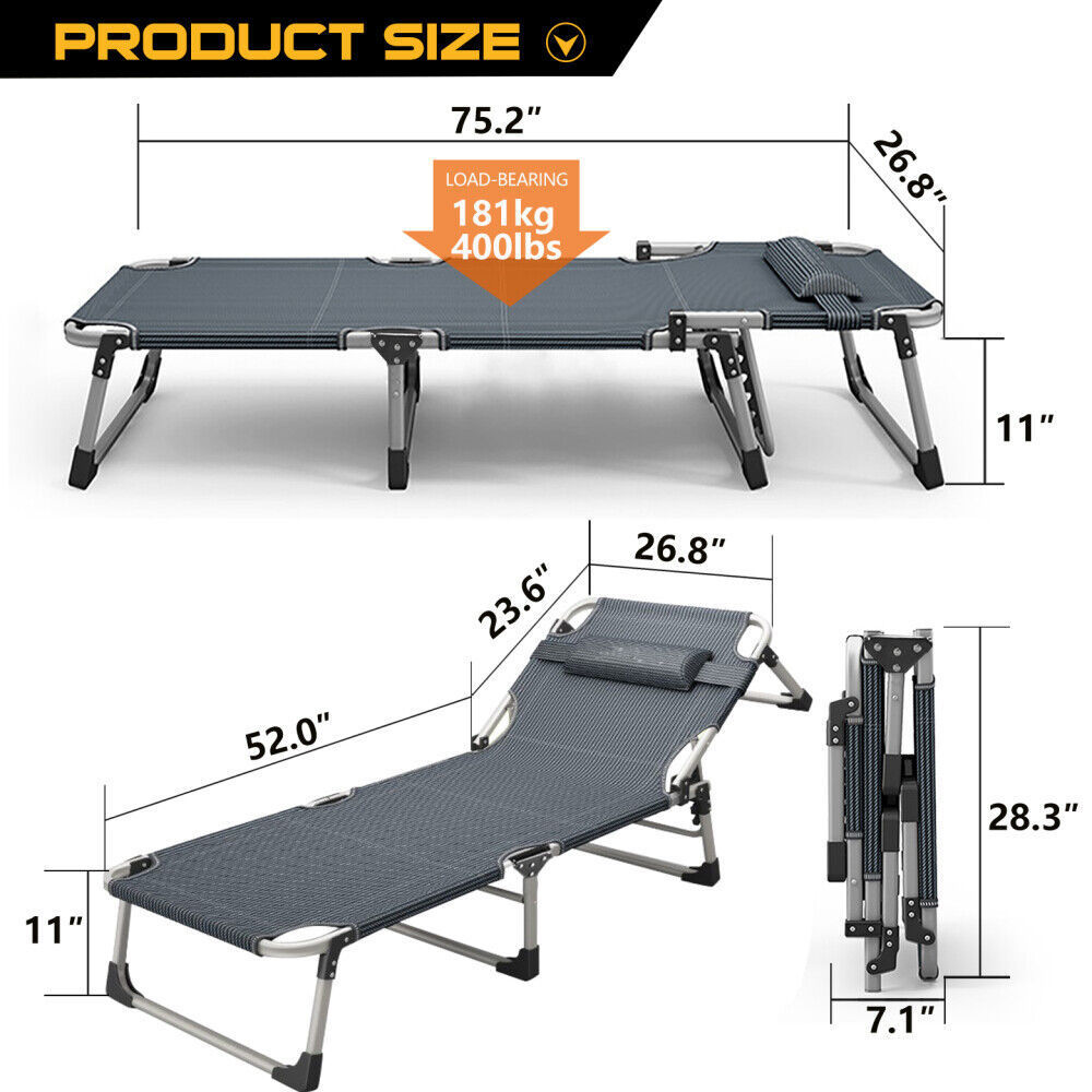 Camping Outdoor Folding Bed Cot 400 Lbs Heavy Duty Sturdy Portable Stainless Steel Legs Sleeping Cot